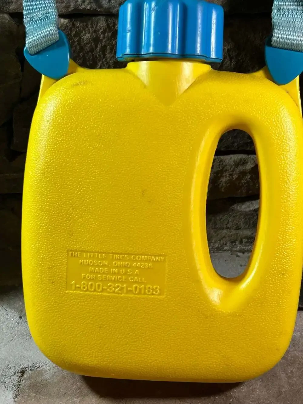 Vintage Little Tikes Yellow Toy Camping Canteen with blue strap